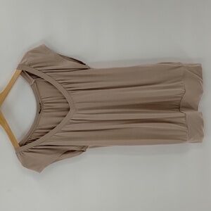 Lascana by Venus blouse size XS relaxed fit short sleeve tan mocha band waist